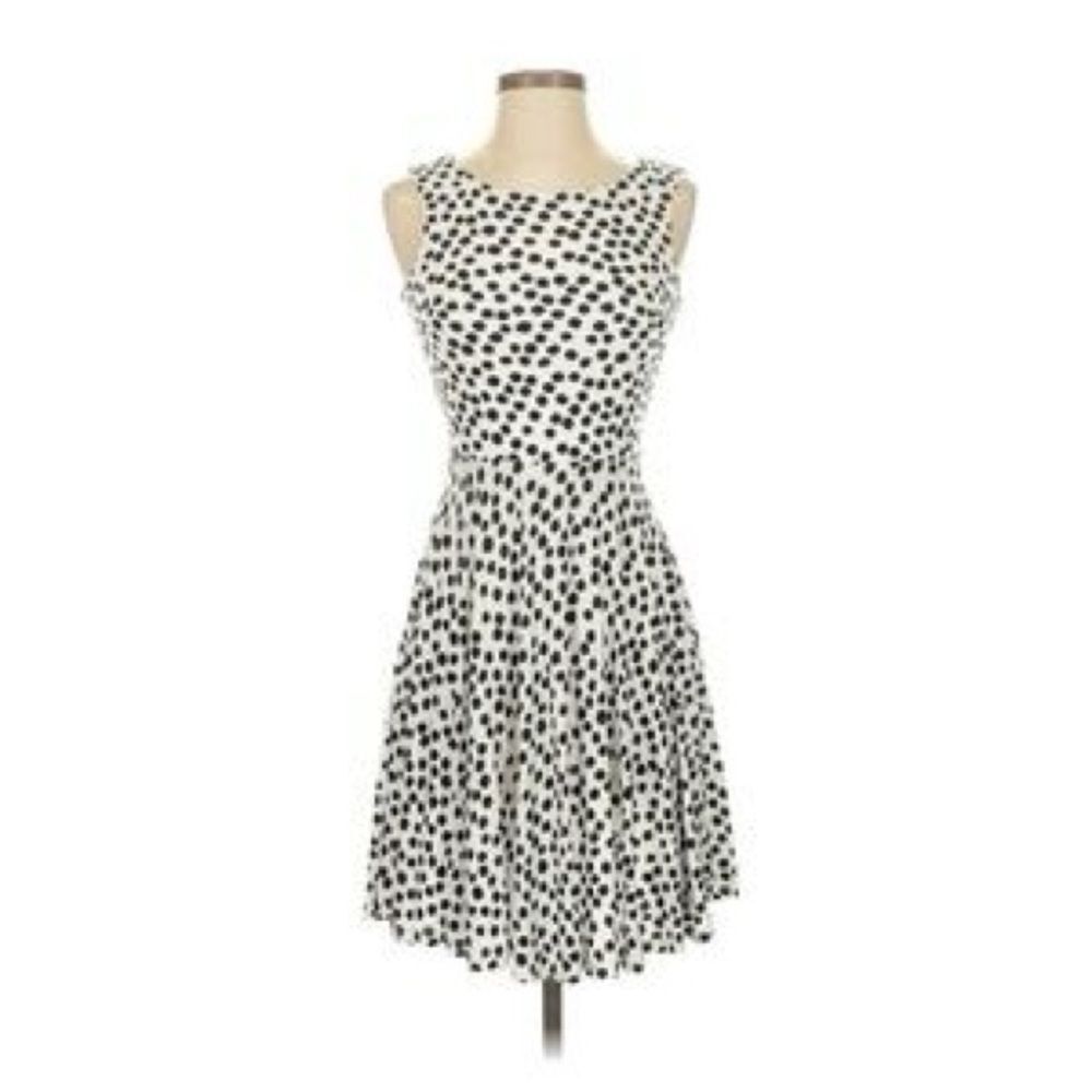 LOFT sleeveless a line fit & flare black white polka dot dress large